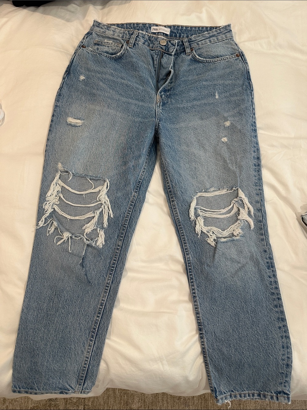 Zara Light Blue Distressed Boyfriend Jeans